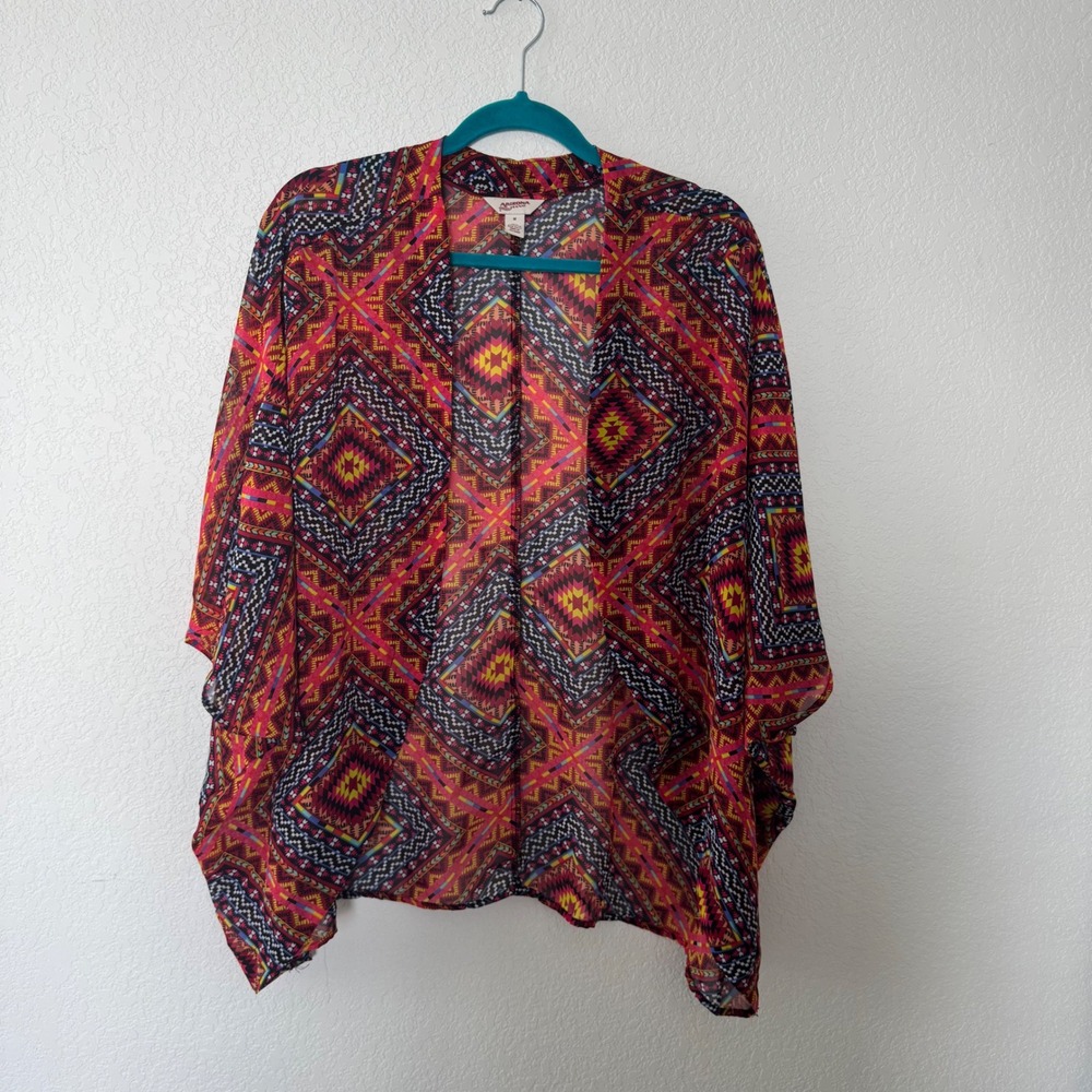 Y2K Arizona Kimono Duster Cardigan Sheer Colorful Aztec Boho Women's Size Medium